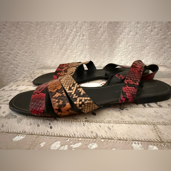 Zara Trafaluc Three Strap Flat Sandals in Python Snake Size 10 NWT - Picture 6 of 10
